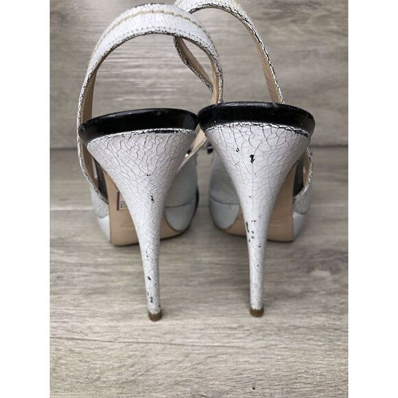 miu miu Great Labels White Patent Black Bow Peep Slingback Heels Women Sz 37EU/6 - Picture 4 of 16